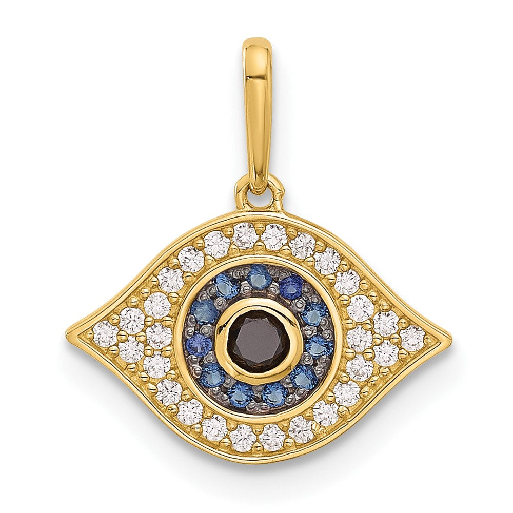 14K Yellow Gold Polished Multi-Color CZ Evil Eye Pendant