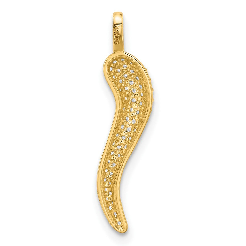 14K Yellow Gold Polished CZ Large Italian Horn Pendant