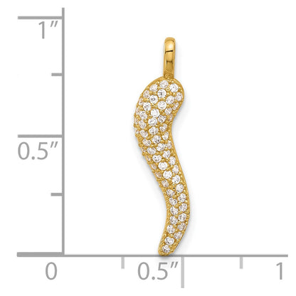 14K Yellow Gold Polished CZ Large Italian Horn Pendant