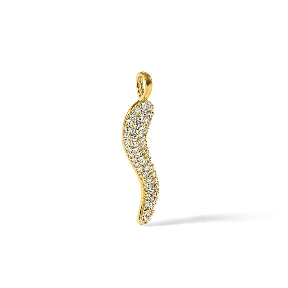 14K Yellow Gold Polished CZ Large Italian Horn Pendant