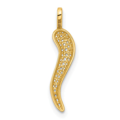 14K Yellow Gold Polished CZ Small Italian Horn Pendant