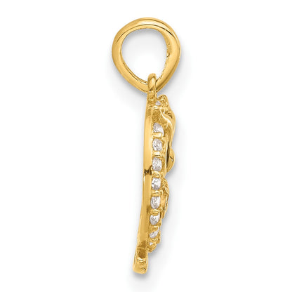 14K Yellow Gold Polished Black and White CZ Mommy and Baby Owl Pendant