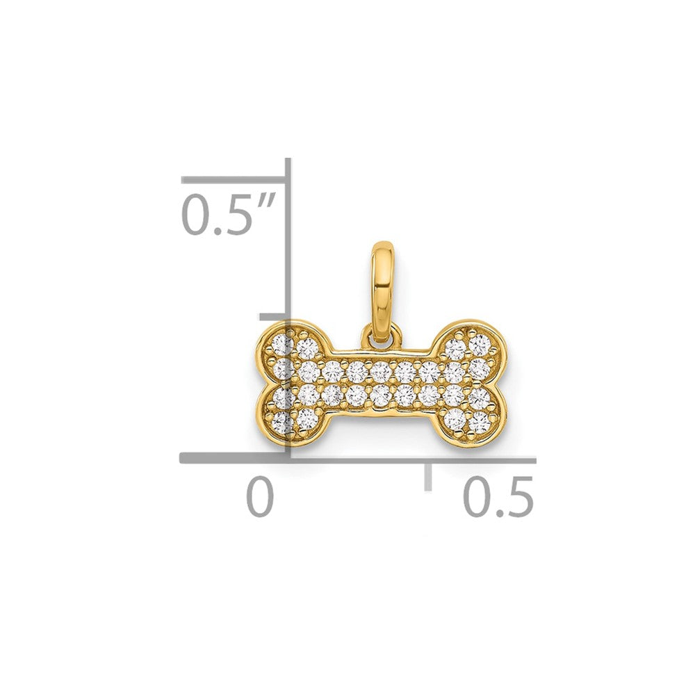 14K Yellow Gold Polished CZ Dog Bone Pendant