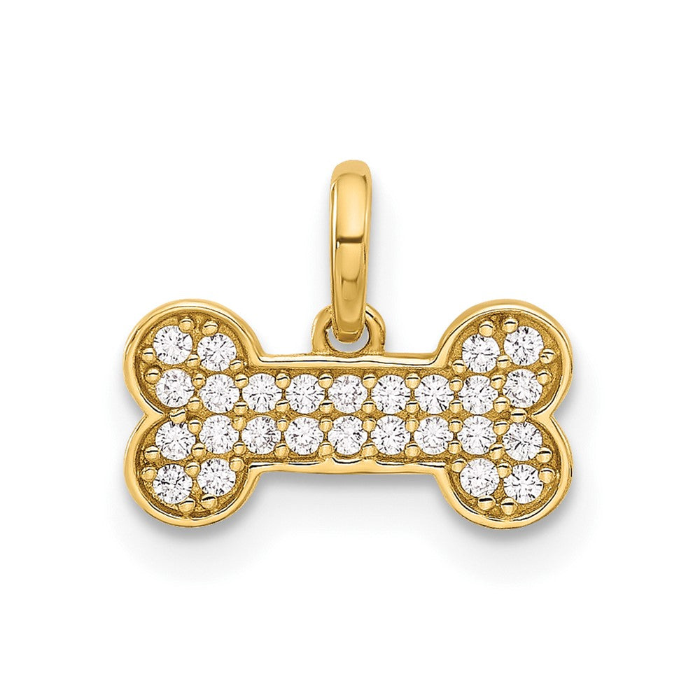 14K Yellow Gold Polished CZ Dog Bone Pendant
