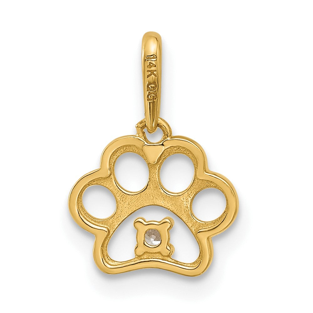 14K Yellow Gold Polished CZ Paw Print Pendant