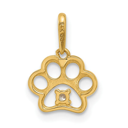 14K Yellow Gold Polished CZ Paw Print Pendant