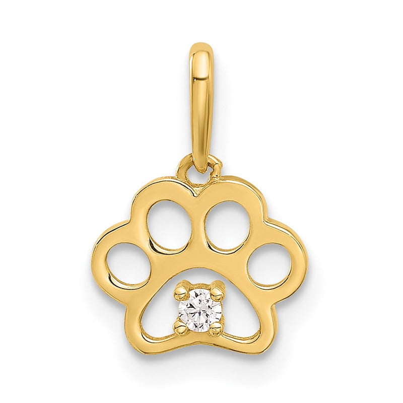 14K Yellow Gold Polished CZ Paw Print Pendant