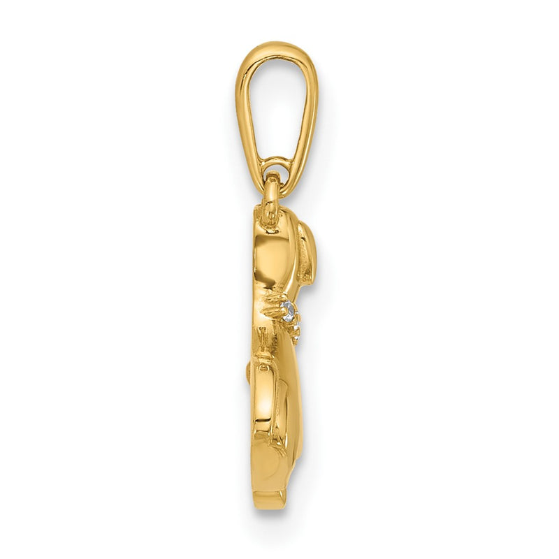 14K Two-Tone Polished CZ Dog W/heart Dangle Pendant