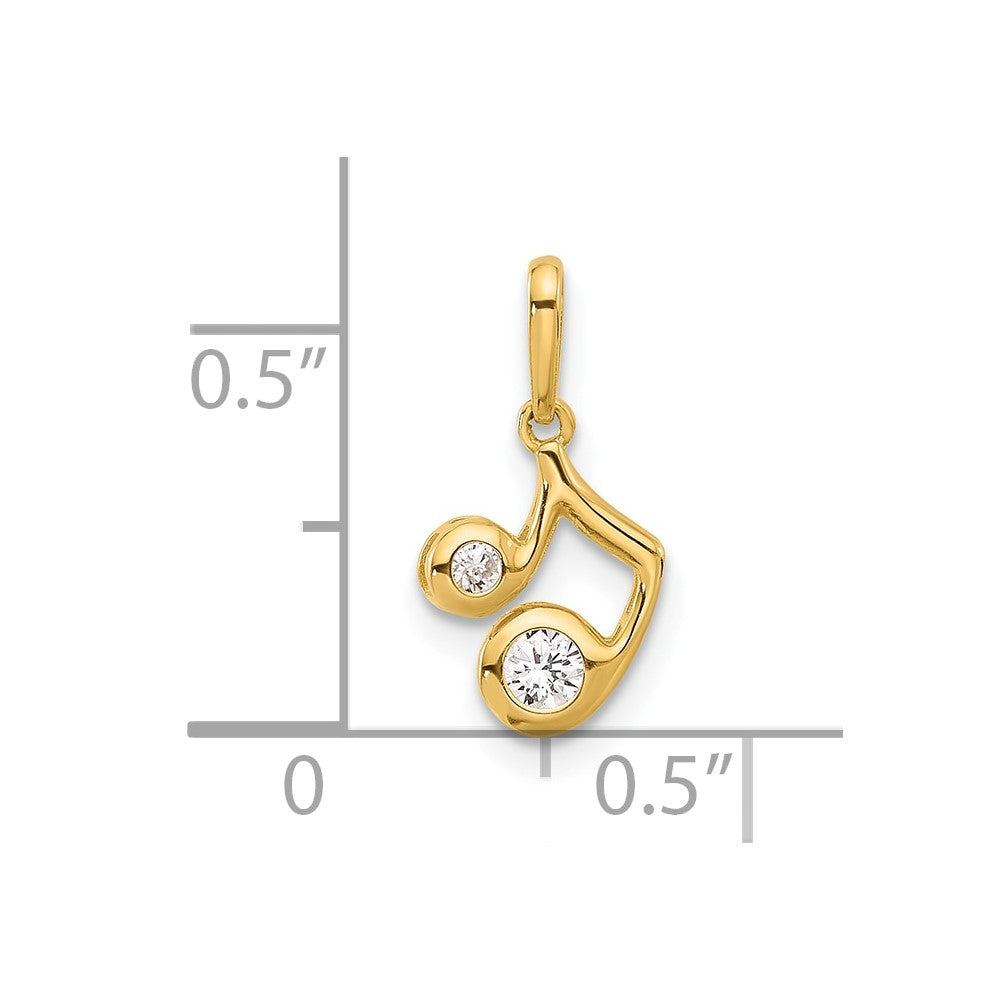 14K Yellow Gold Polished CZ Music Note Pendant