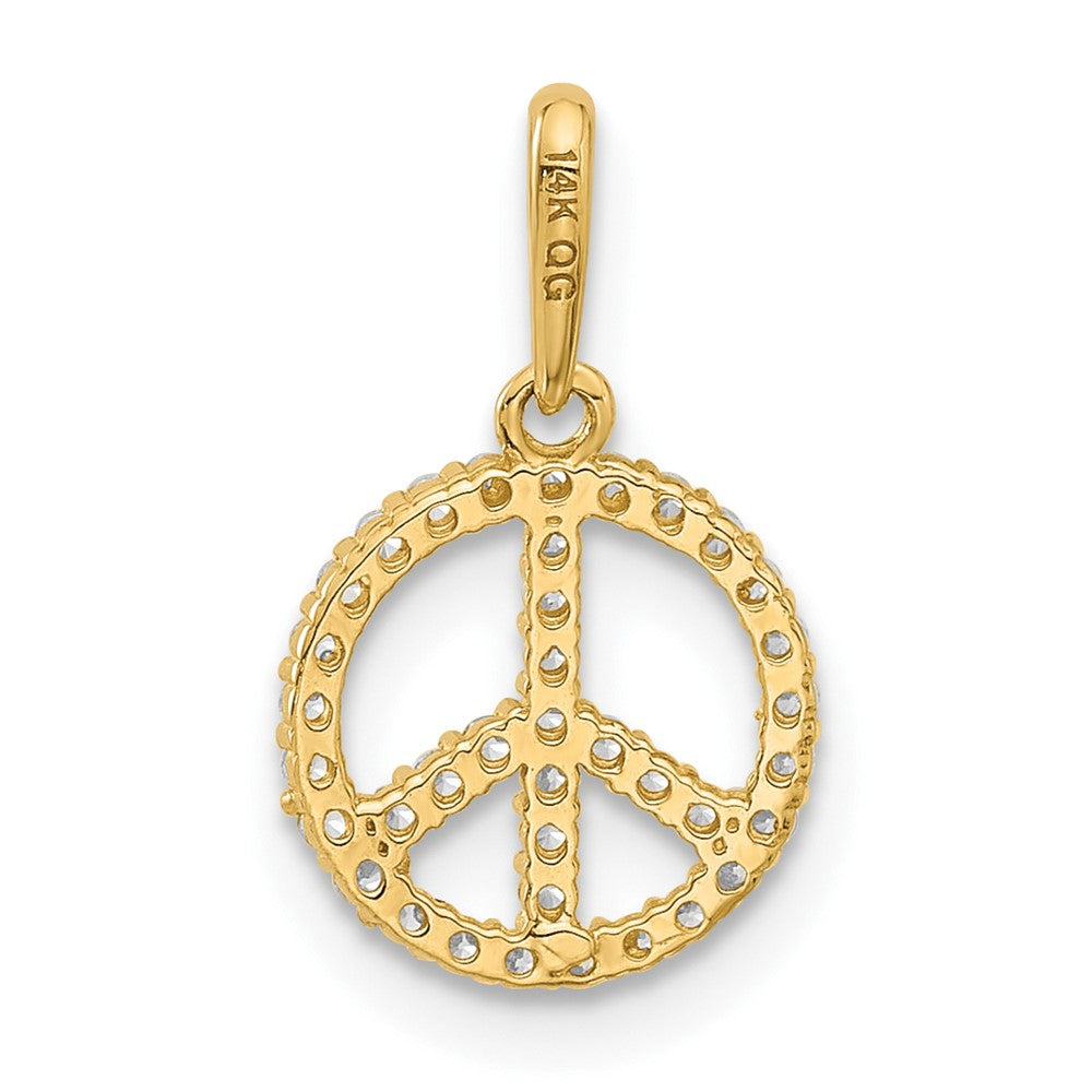 14K Yellow Gold Polished CZ Peace Sign Pendant