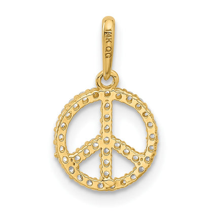 14K Yellow Gold Polished CZ Peace Sign Pendant