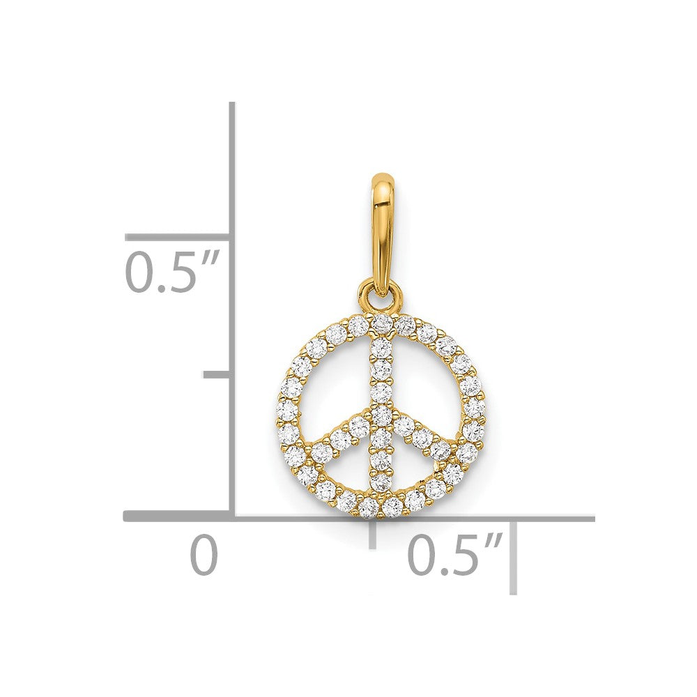 14K Yellow Gold Polished CZ Peace Sign Pendant