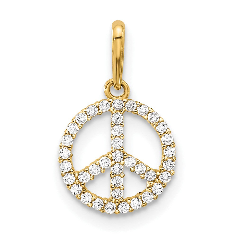 14K Yellow Gold Polished CZ Peace Sign Pendant