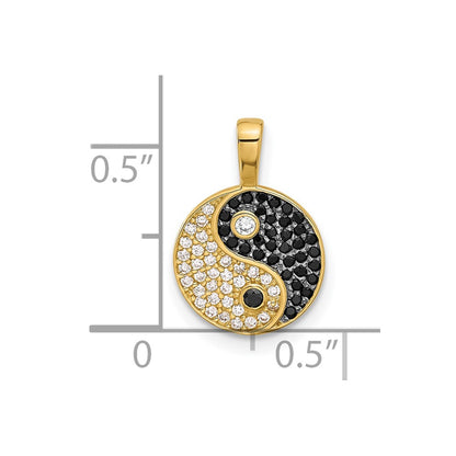 14K Yellow & Rhodium with Rhodium Black and Clear CZ Yin and Yang Pendant