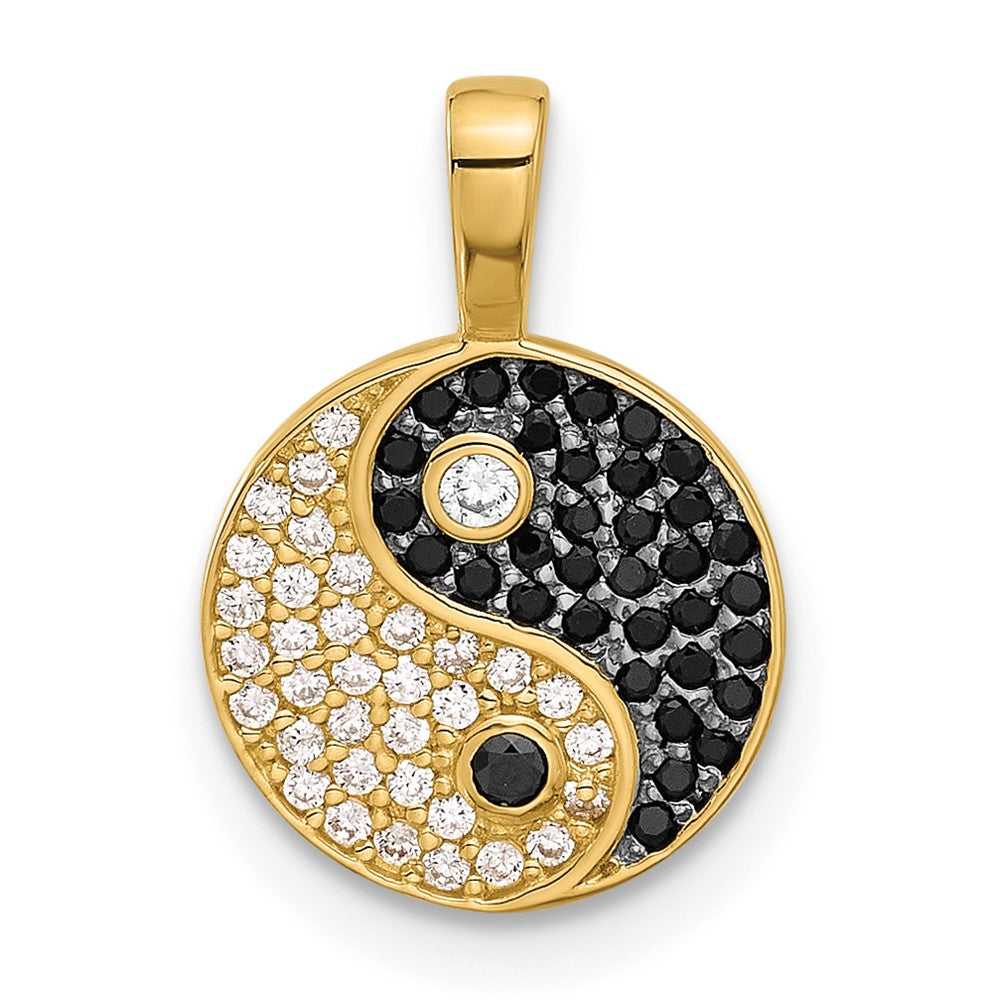 14K Yellow & Rhodium with Rhodium Black and Clear CZ Yin and Yang Pendant