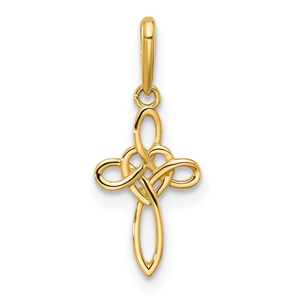 14K Yellow Gold Polished Heart Celtic Cross Pendant
