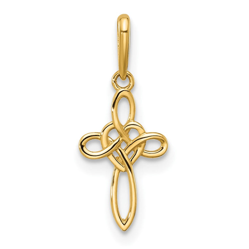 14K Yellow Gold Polished Heart Celtic Cross Pendant
