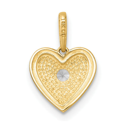 14K Yellow Gold Polished and Textured CZ Floral Heart Pendant
