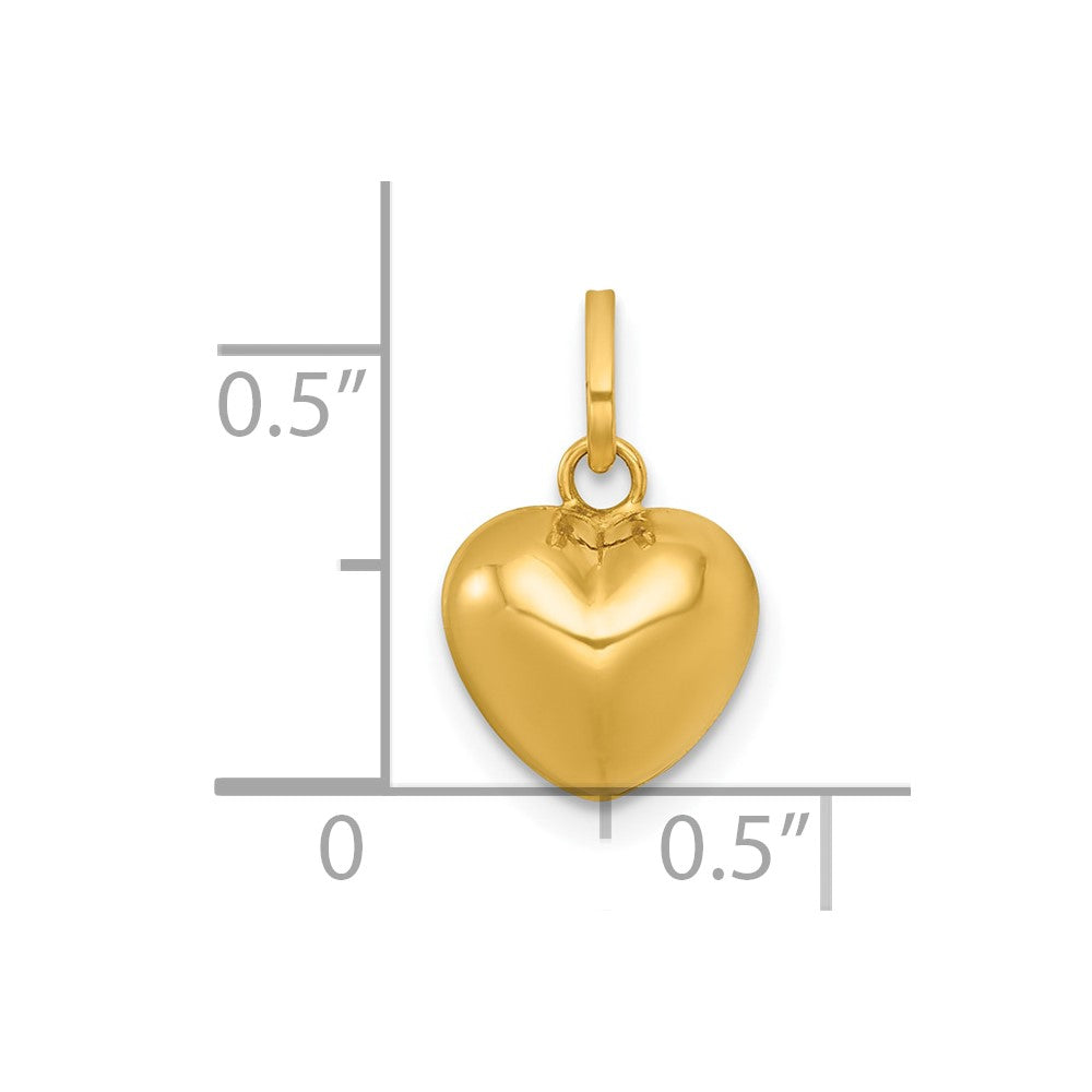 14K Yellow Gold Polished 3D Heart Charm Pendant