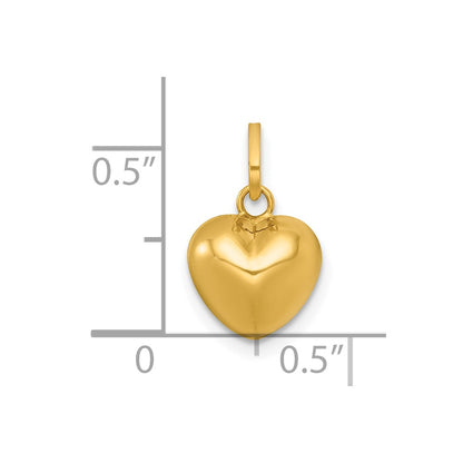 14K Yellow Gold Polished 3D Heart Charm Pendant