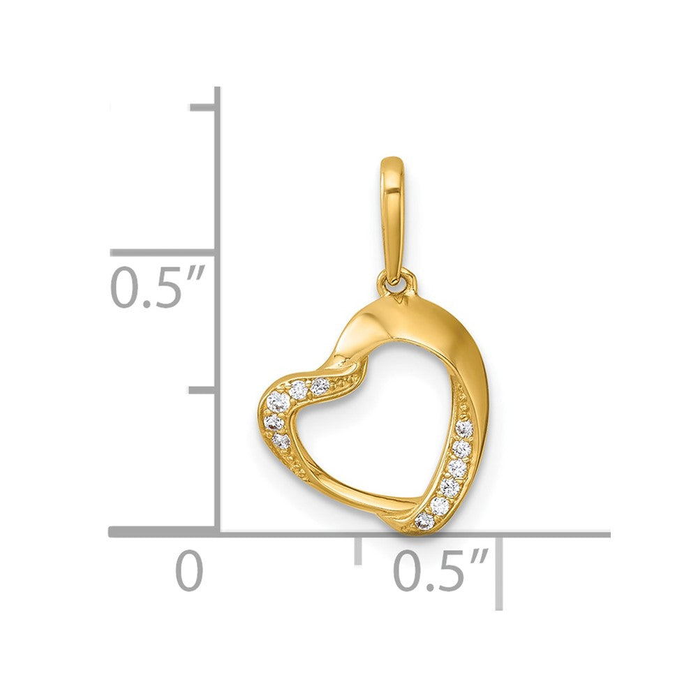 14K Yellow Gold Polished CZ Fancy Open Heart Pendant