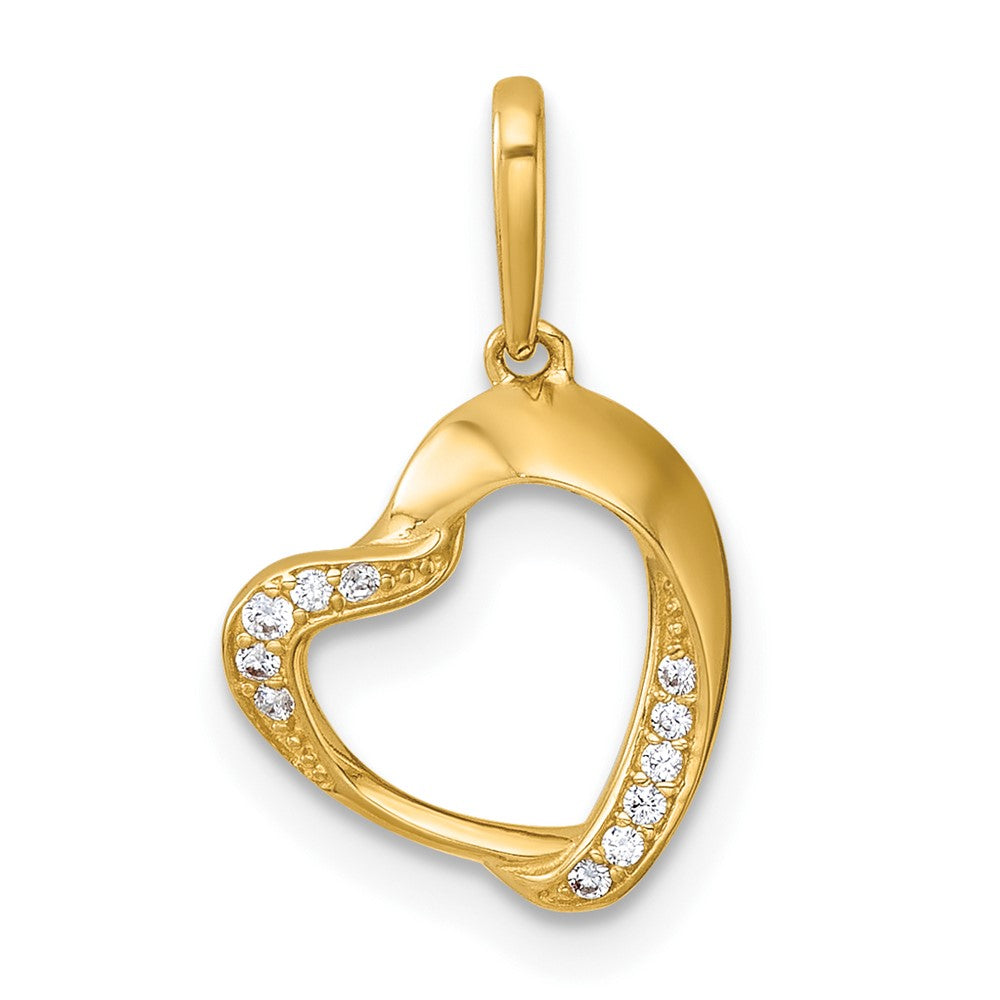 14K Yellow Gold Polished CZ Fancy Open Heart Pendant