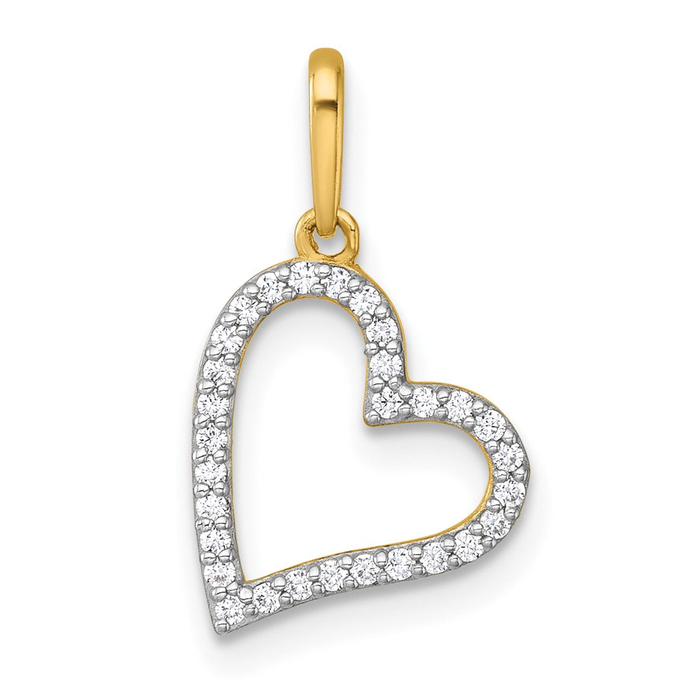14K Yellow Gold Polished CZ Open Heart Pendant