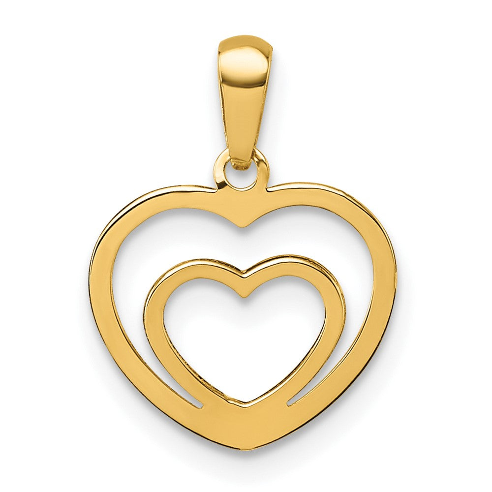 14K Yellow Gold Polished Double Heart Pendant