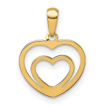 14K Yellow Gold Polished Double Heart Pendant