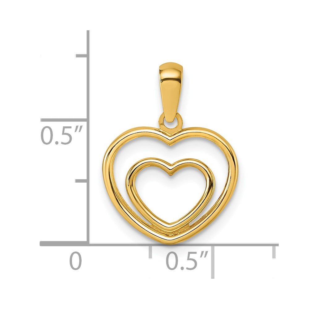 14K Yellow Gold Polished Double Heart Pendant