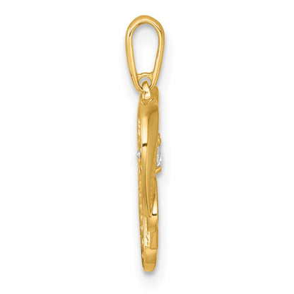 14K Yellow Gold Polished CZ Mom Heart Charm