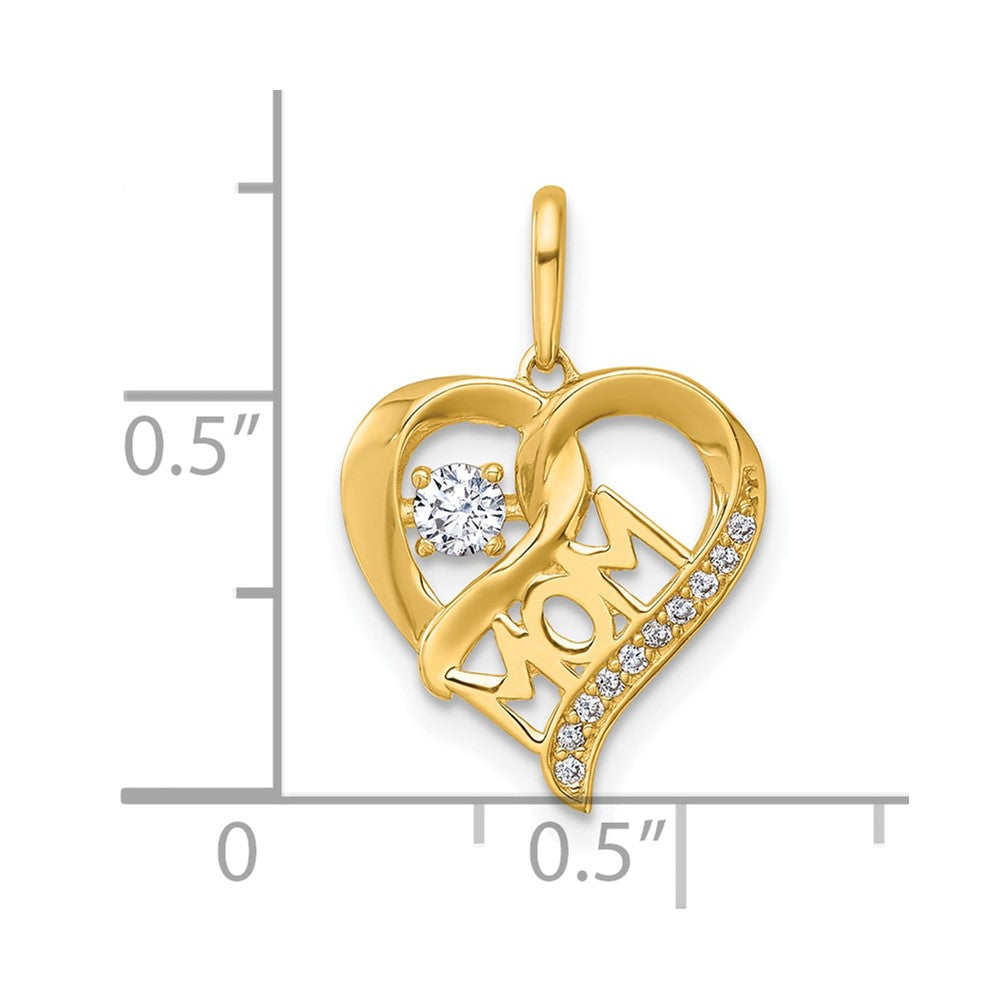 14K Yellow Gold Polished CZ Mom Heart Charm