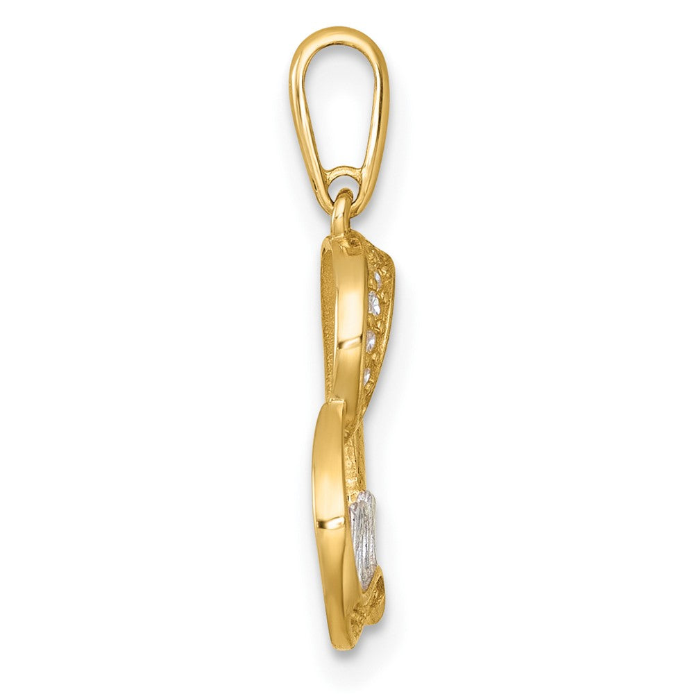 14K Yellow & Rhodium and Rhodium-Plated Polished CZ Mom Heart Pendant