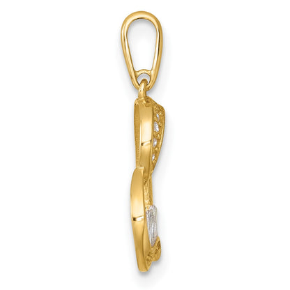 14K Yellow & Rhodium and Rhodium-Plated Polished CZ Mom Heart Pendant