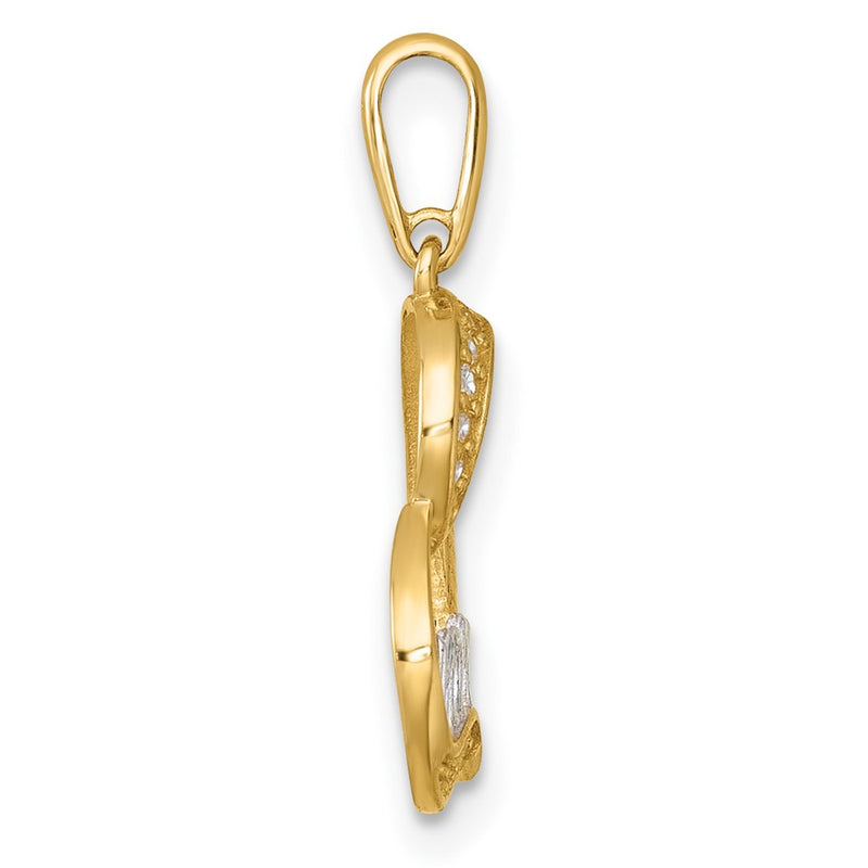 14K Yellow & Rhodium and Rhodium-Plated Polished CZ Mom Heart Pendant