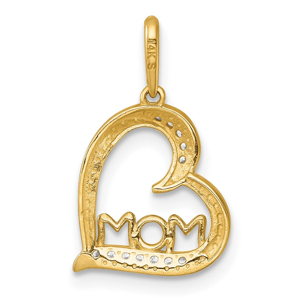 14K Yellow & Rhodium and Rhodium-Plated Polished CZ Mom Heart Pendant