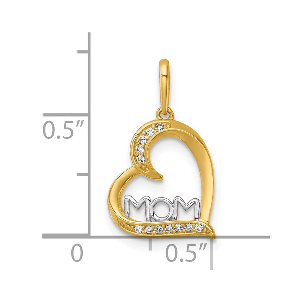 14K Yellow & Rhodium and Rhodium-Plated Polished CZ Mom Heart Pendant