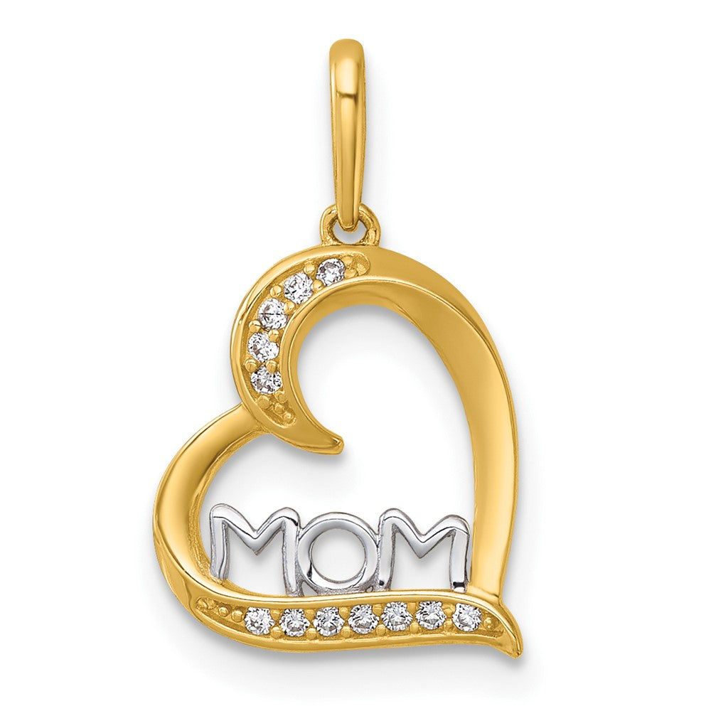 14K Yellow & Rhodium and Rhodium-Plated Polished CZ Mom Heart Pendant