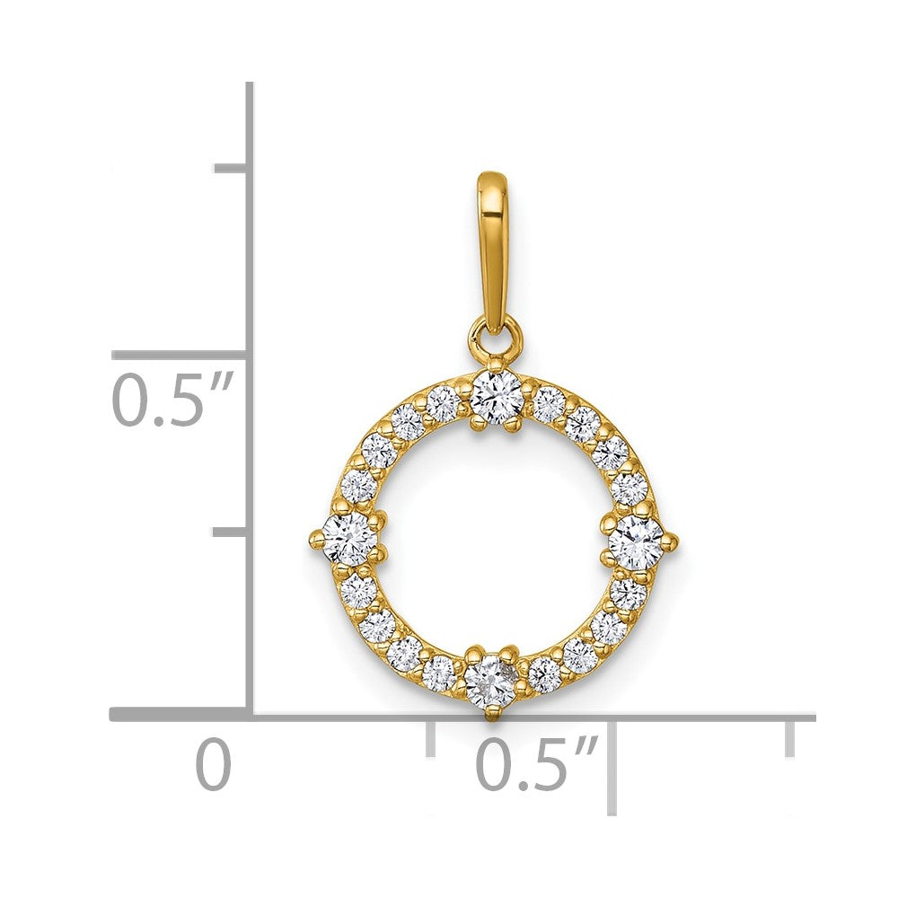 14K Yellow Gold Polished CZ Circle Pendant