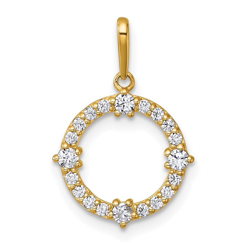 14K Yellow Gold Polished CZ Circle Pendant