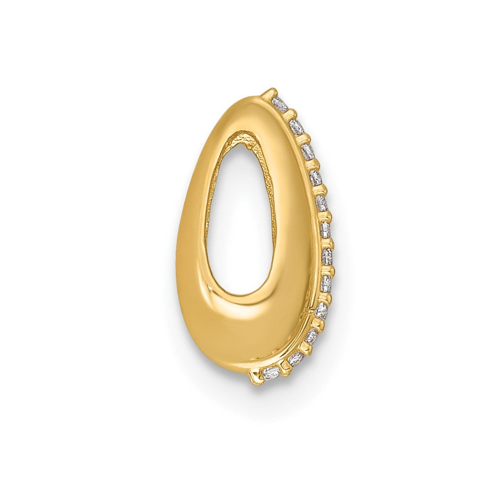 14K Yellow Gold Polished CZ Domed Teardrop Chain Slide