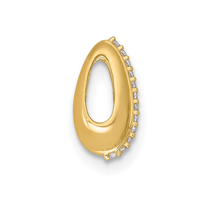 14K Yellow Gold Polished CZ Domed Teardrop Chain Slide