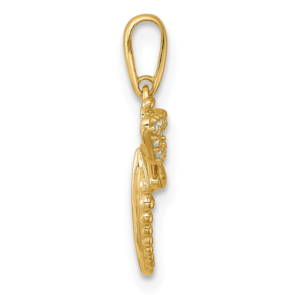 14K Yellow Gold Polished and Beaded CZ Dragonfly Pendant