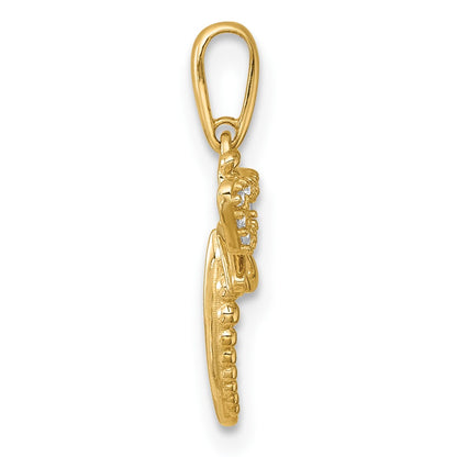 14K Yellow Gold Polished and Beaded CZ Dragonfly Pendant