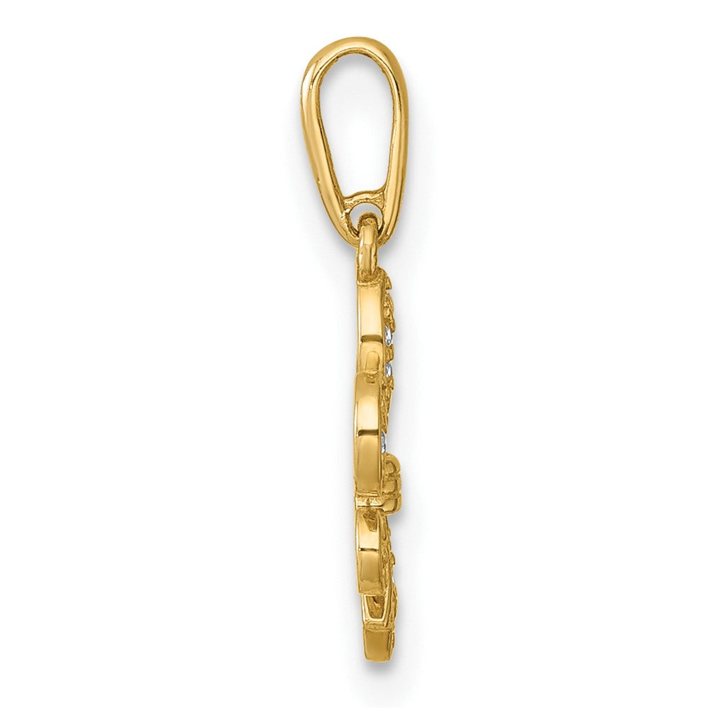 14K Yellow Gold Polished CZ Fleur De Lis Pendant