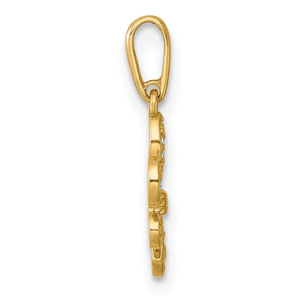 14K Yellow Gold Polished CZ Fleur De Lis Pendant