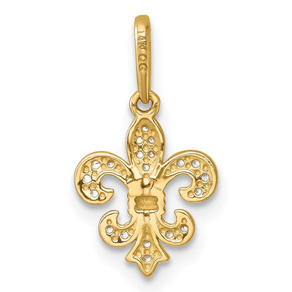 14K Yellow Gold Polished CZ Fleur De Lis Pendant