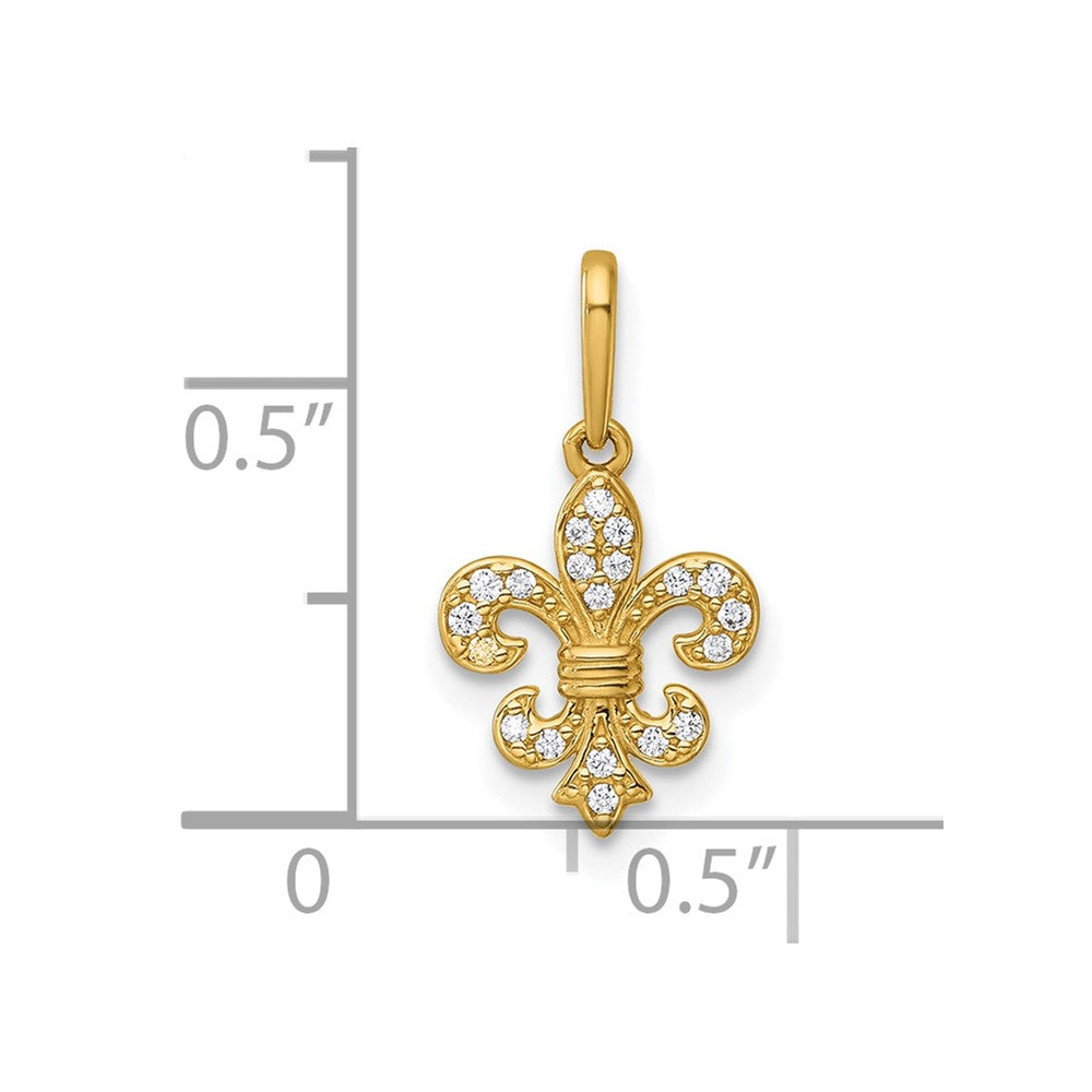 14K Yellow Gold Polished CZ Fleur De Lis Pendant