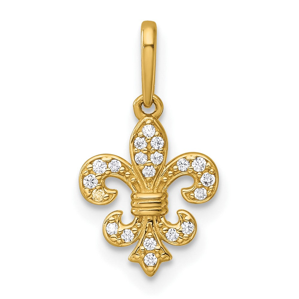 14K Yellow Gold Polished CZ Fleur De Lis Pendant