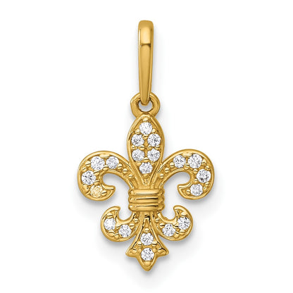 14K Yellow Gold Polished CZ Fleur De Lis Pendant